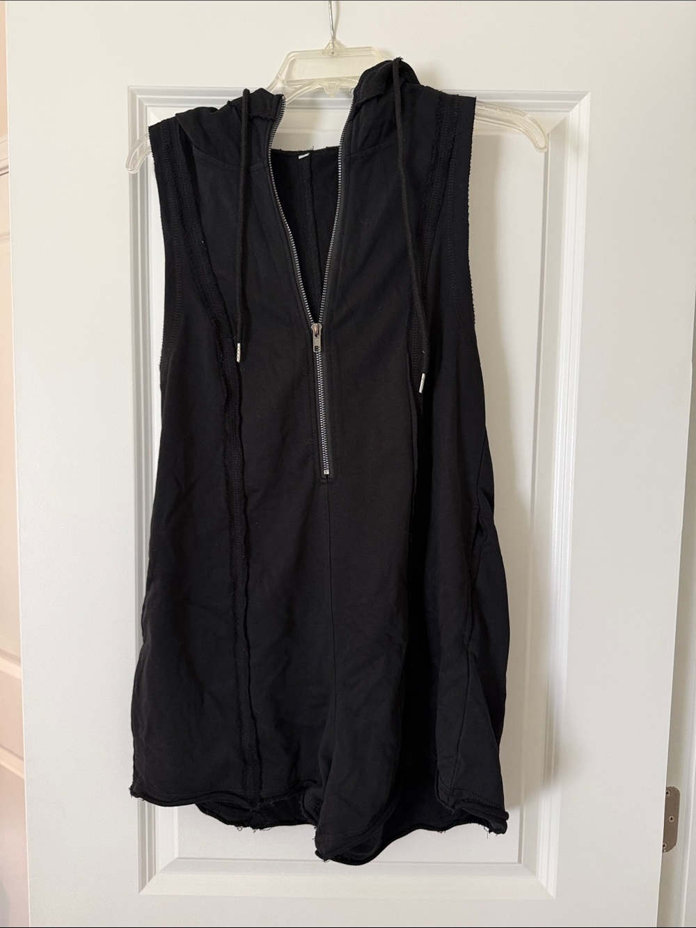 Sleeveless Black Hooded Zip Tunic
